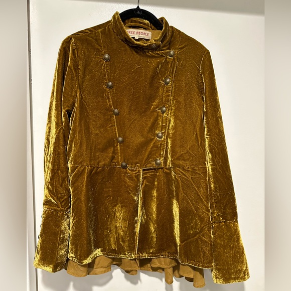 Free People Faye Jacket Military Velvet Long Sleeve Collar Jacket Gold ⚜️ - Picture 2 of 10